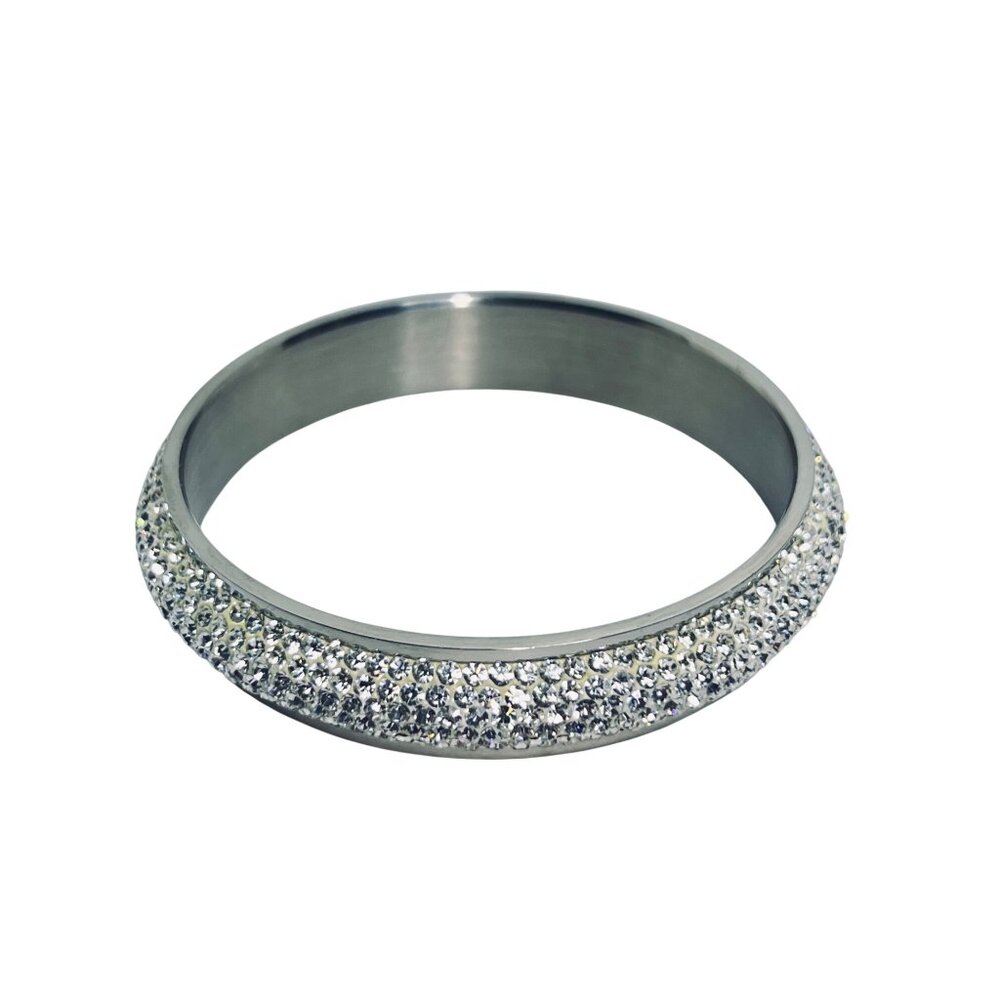 Stainless Steel Clear Rhinestone Statement Bangle Bracelet Signed GM (6212) - Picture 4 of 5
